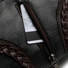 Women Braided PU Shoulder Messenger Bag Multi-pocket Solid Handbag