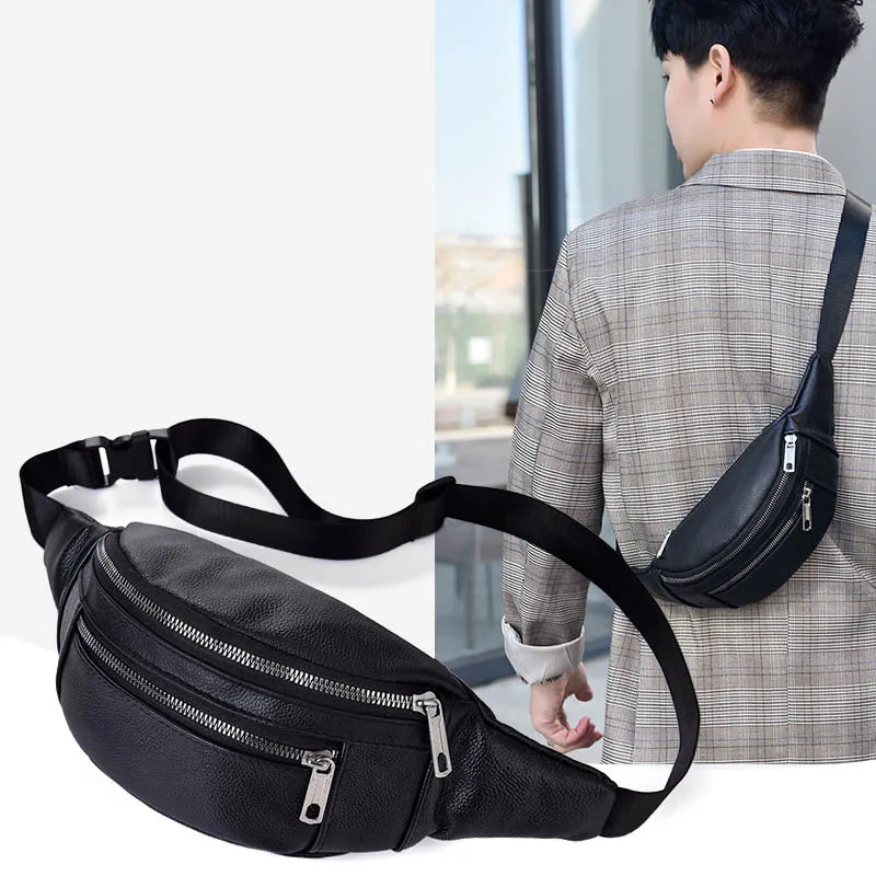 Leather Belt Bag Solid Crossbody Bag Hip Purse Unisex Fanny Pack