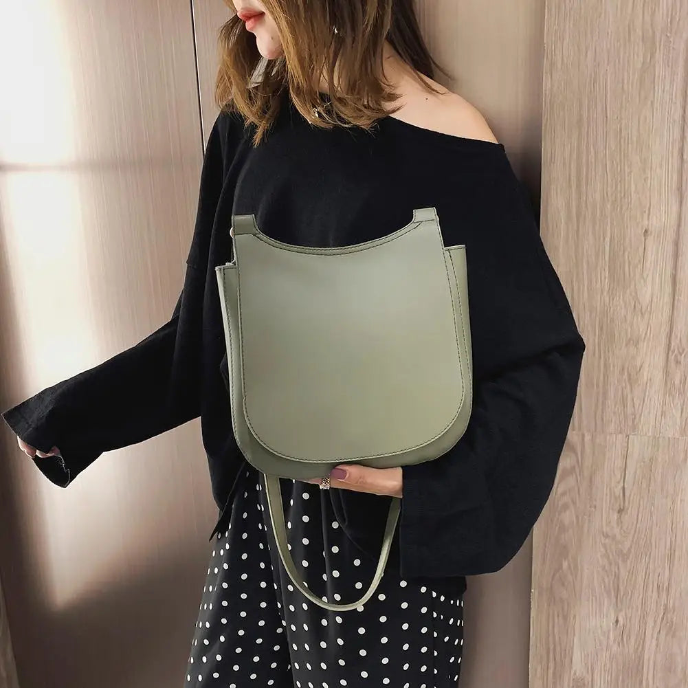 Women Wide Shoulder Bag Solid PU Leather Crossbody Large Capacity Bags