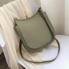 Women Wide Shoulder Bag Solid PU Leather Crossbody Large Capacity Bags