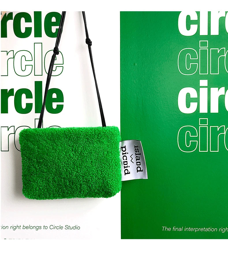 Faux Fur Hair Lamb Velvet Messenger Bag Small Bag Plush Shoulder Green