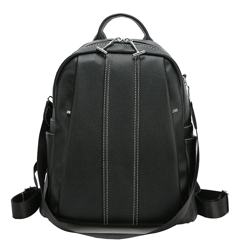 Women Leather Backpack Vintage Style Solid Bagpack Girls Preppy