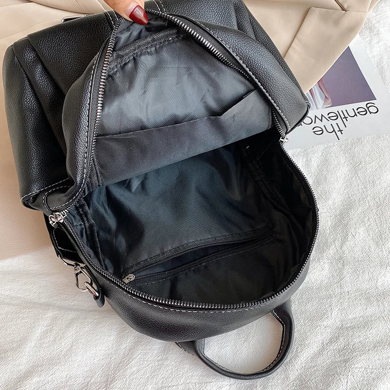 Women Leather Backpack Vintage Style Solid Bagpack Girls Preppy