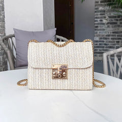 Female Straw Woven Shoulder Bag Chain Handbag Summer Crossbody Satchel Bags