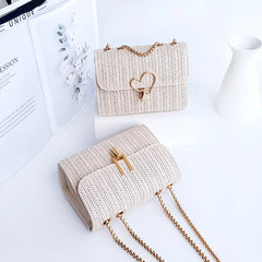 Female Straw Woven Shoulder Bag Chain Handbag Summer Crossbody Satchel Bags