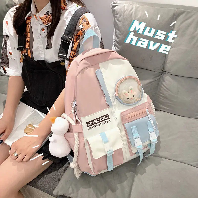 Harajuku Nylon Backpack Women Waterproof School Bag