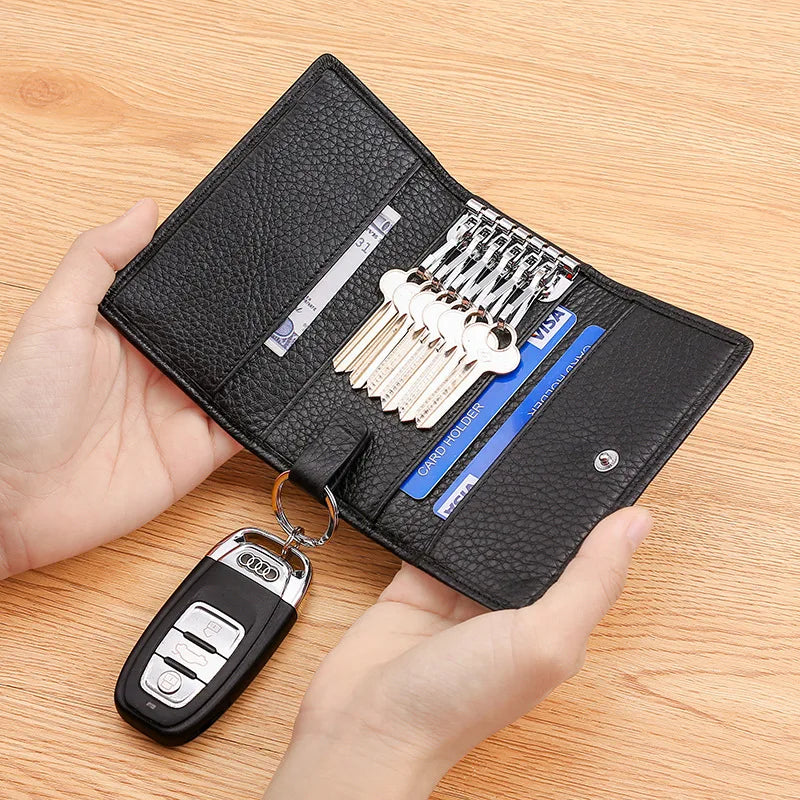 Cowhide Leather Top Layer Cow Skin Lychi Pattern Wallet Zipper