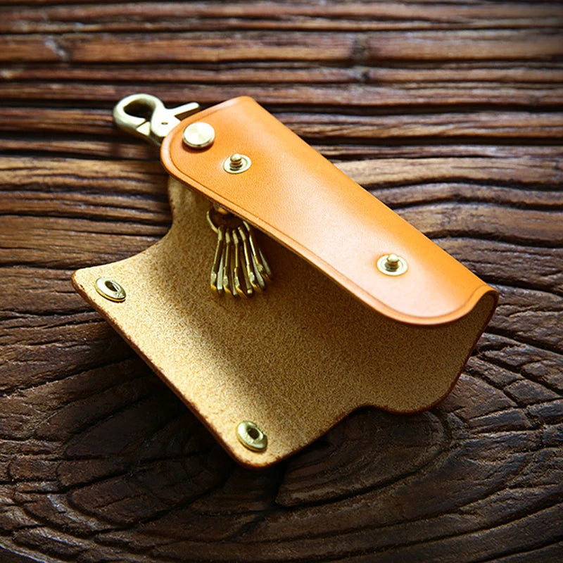 Leather Key Wallet Holder For Men Cowhide Key Pouch Case Keychain