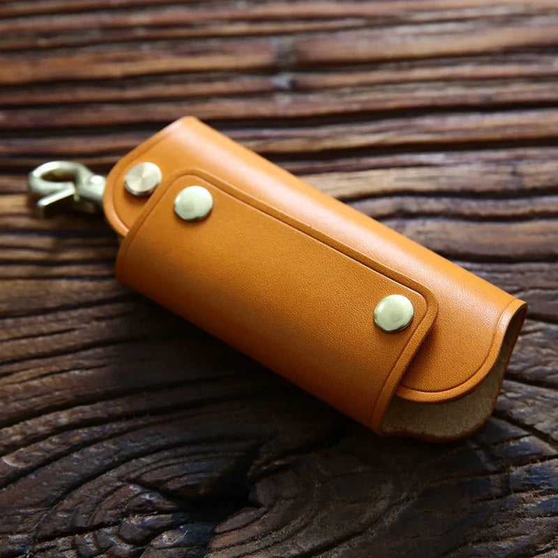 Leather Key Wallet Holder For Men Cowhide Key Pouch Case Keychain