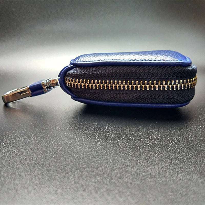 Leather Car Key Wallet Business Key Chain Zipper Case Holder Bag