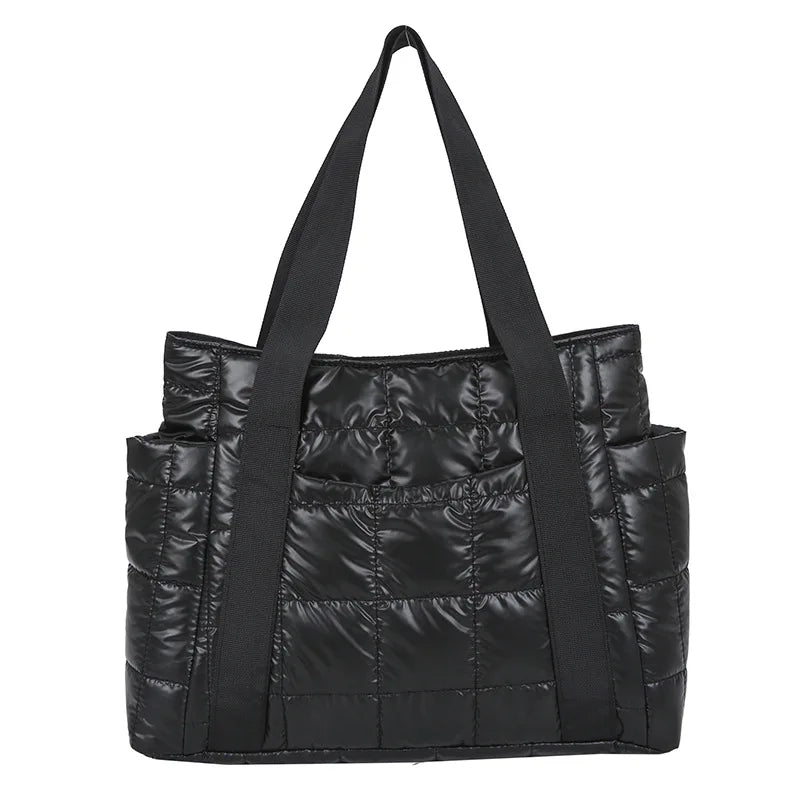 Winter Padded Duffel Bag Nylon Plaid Shoulder Tote