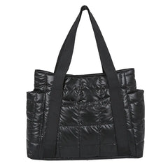 Winter Padded Duffel Bag Nylon Plaid Shoulder Tote