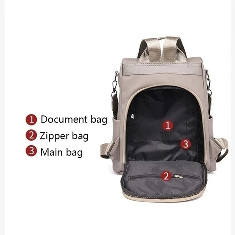 Women's Nylon School Backpack with Detachable Shoulder Strap
