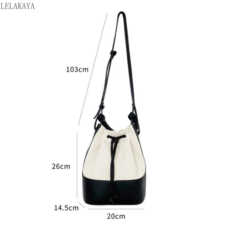 Canvas Stitching Bucket Bag Casual Shoulder Bag