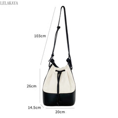 Canvas Stitching Bucket Bag Casual Shoulder Bag