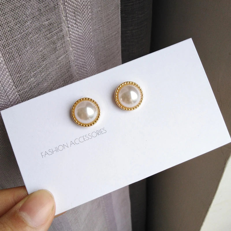 Pearl Clip on Earrings Sweet Round Stud for Female Jewelry