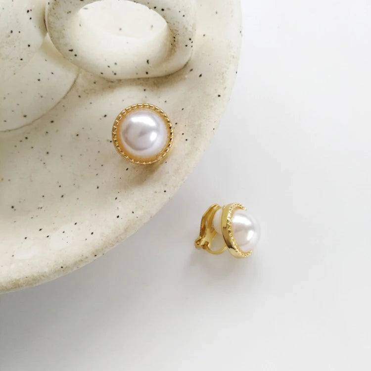 Pearl Clip on Earrings Sweet Round Stud for Female Jewelry