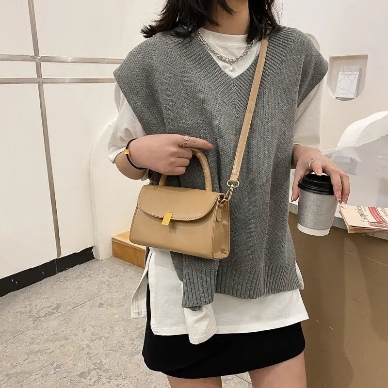 Women's Solid Square Bag PU Leather Cross-body Handbag