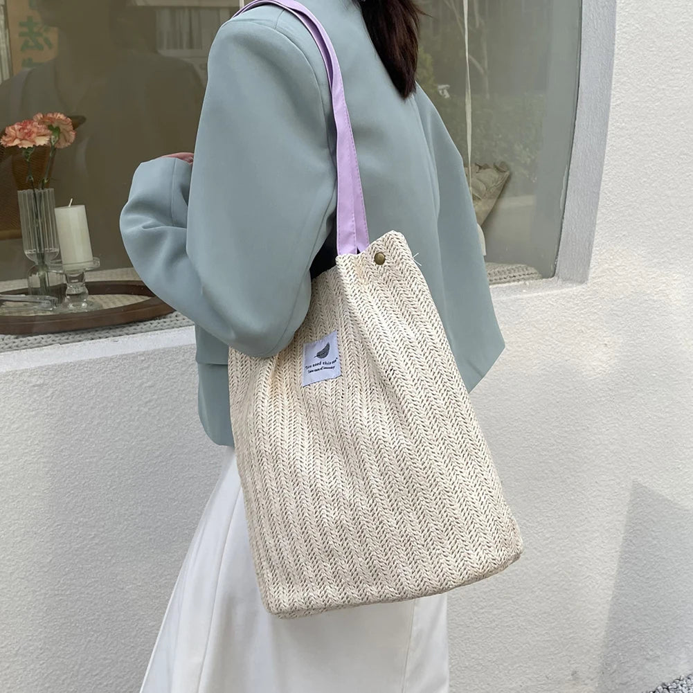 Women's Straw Woven Beach Tote Bag Large Capacity Handbag