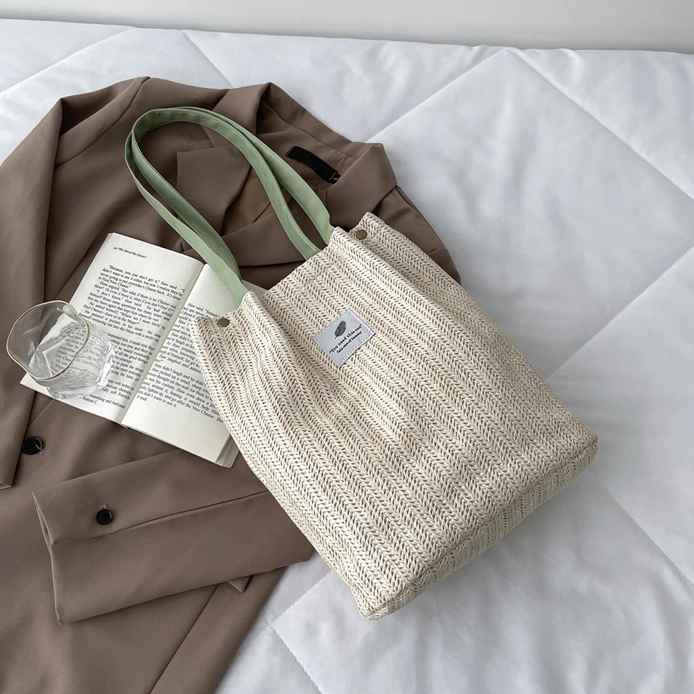 Women's Straw Woven Beach Tote Bag Large Capacity Handbag