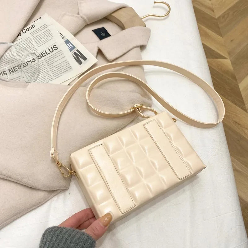 Retro Small Wallet Box Check Shoulder Bag PU Leather Crossbody Messenger Bag