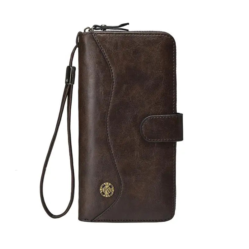 Men's Leather Zipper Clutch Purse Hand Strap Business Purses