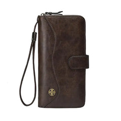 Men's Leather Zipper Clutch Purse Hand Strap Business Purses