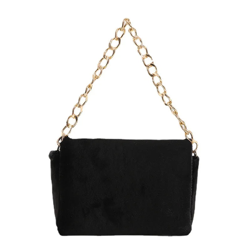 Leopard Print Thick Chain Shoulder Bag Plush Handbag Small Square Bag