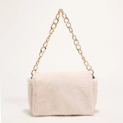 Leopard Print Thick Chain Shoulder Bag Plush Handbag Small Square Bag