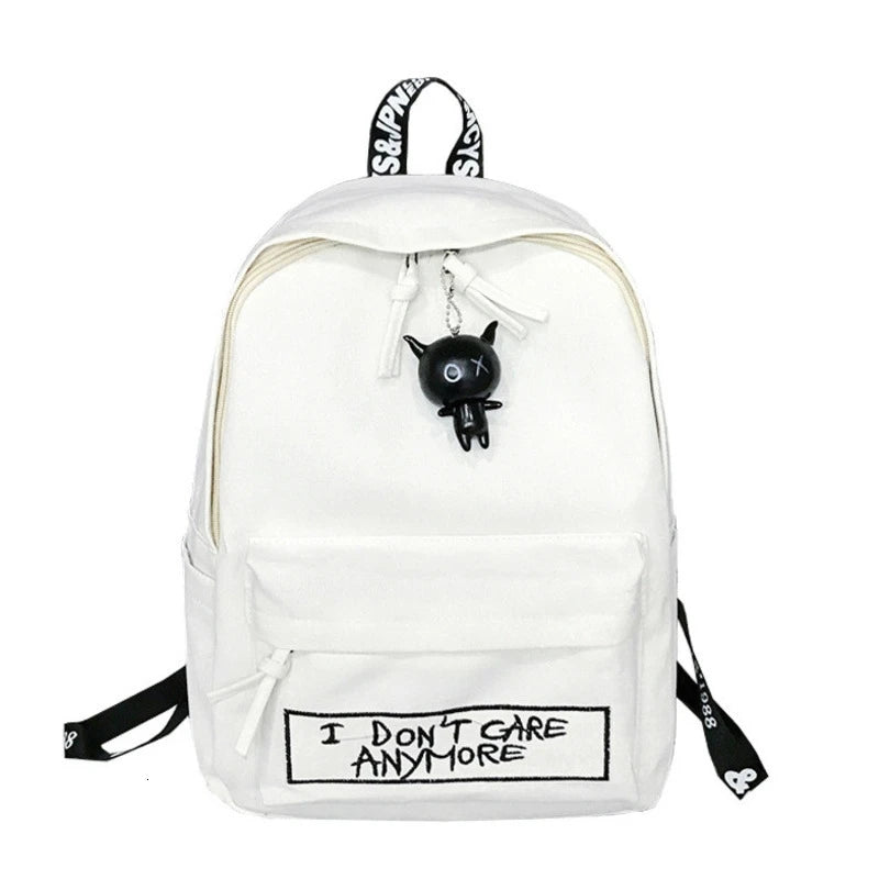 Canvas Women Backpack Doll Pendant Travel Women Shoulder Bag