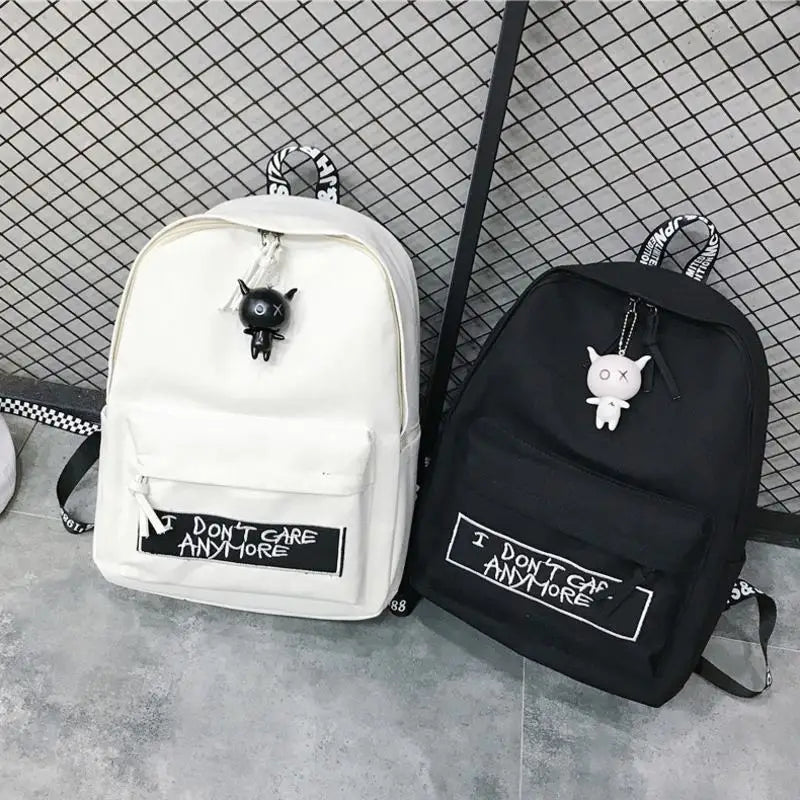 Canvas Women Backpack Doll Pendant Travel Women Shoulder Bag