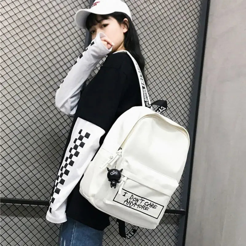 Canvas Women Backpack Doll Pendant Travel Women Shoulder Bag