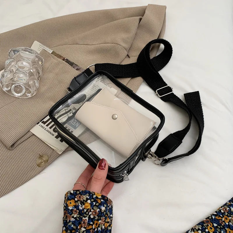 Transparent PVC Jelly Square Bag Wide Shoulder Strap Crossbody Messenger Bags