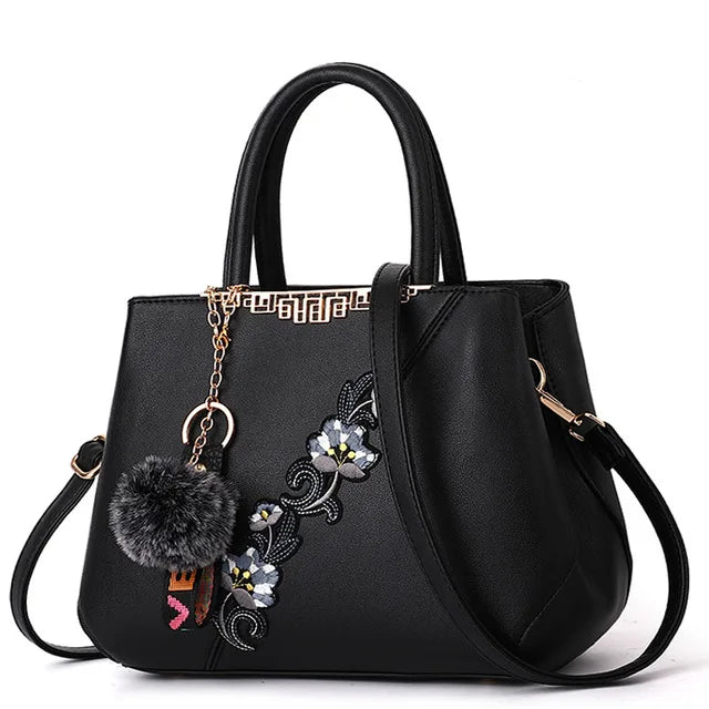 Embroidered Leather Handbag for Women