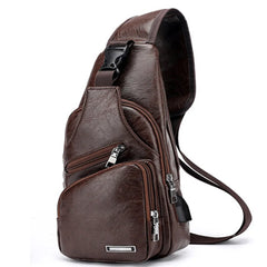 Men's USB Charging Chest Bag PU PVC Shoulder Cross Body Messenger Travel Bag