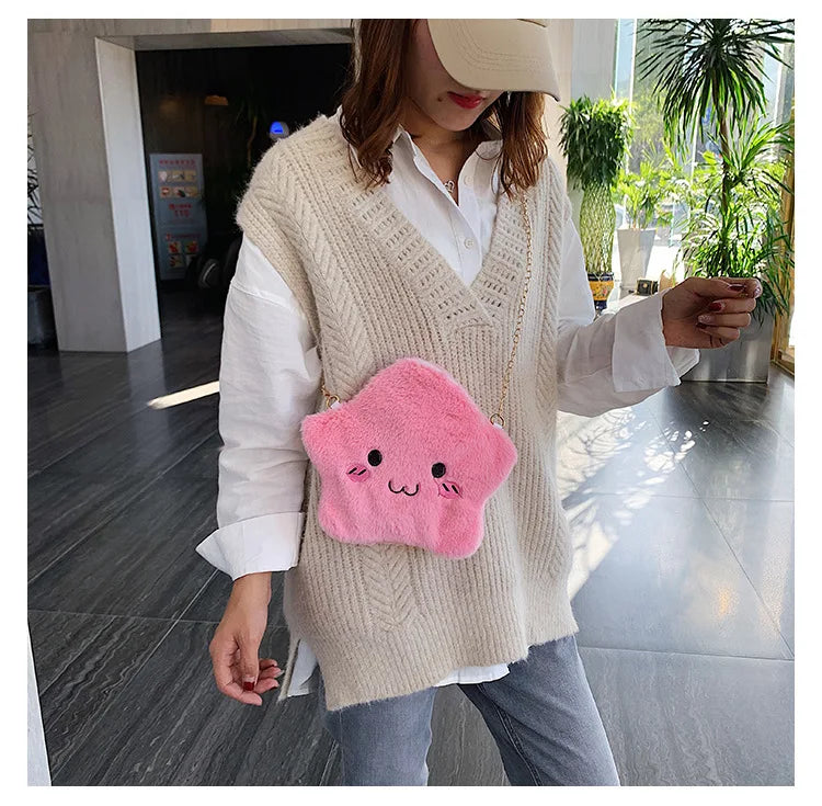 Cartoon Cloud Plush Shoulder Bag with Chain, Mobile Phone Pouch