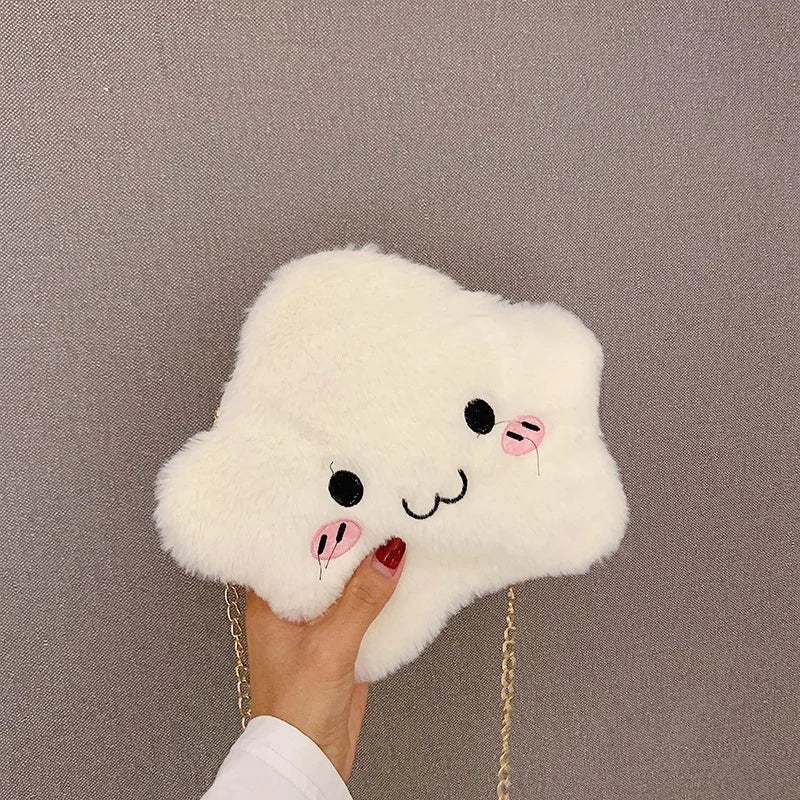 Cartoon Cloud Plush Shoulder Bag with Chain, Mobile Phone Pouch