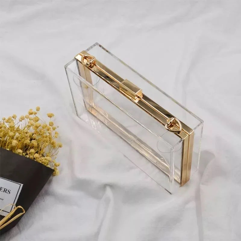 Transparent Acrylic Women Clutch Bag Chain Evening Handbag