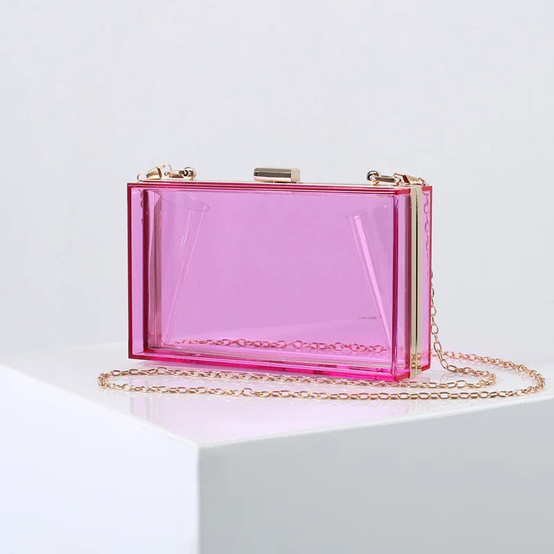 Transparent Acrylic Women Clutch Bag Chain Evening Handbag