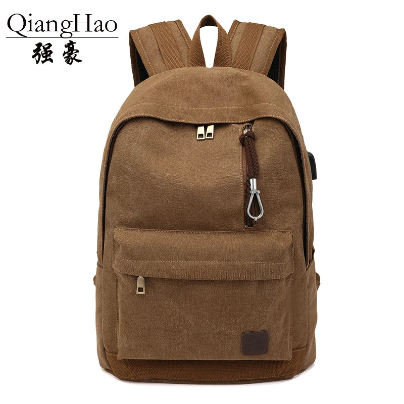Canvas Backpack Anti-theft School Backpack USB Charging Bags Teen Travel
