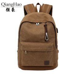 Canvas Backpack Anti-theft School Backpack USB Charging Bags Teen Travel