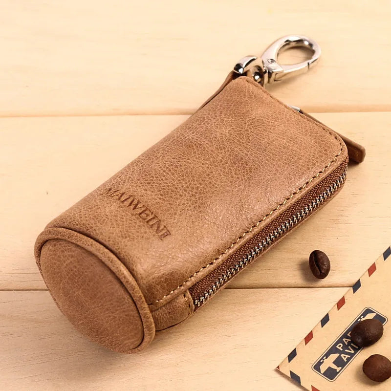 Leather Car Key Organizer Case Holder Zipper Key Wallet Men Women