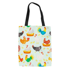 Cartoon Chicken Flowers Pattern Women Canvas Bags Reusable Travel Storage