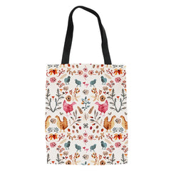 Cartoon Chicken Flowers Pattern Women Canvas Bags Reusable Travel Storage