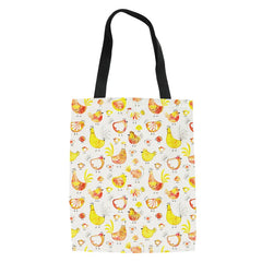 Cartoon Chicken Flowers Pattern Women Canvas Bags Reusable Travel Storage