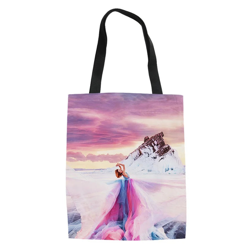 Casual Canvas Bag Women Beach Bags Girl Single Shoulder Shopping Tote Handbags L