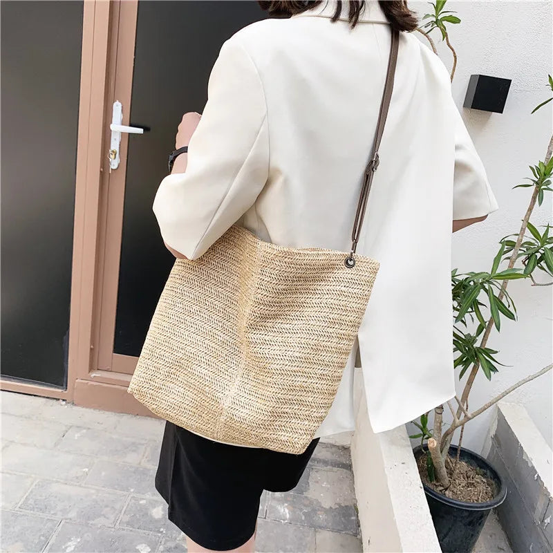 Casual Straw Tote Handbag Large Capacity Women Shoulder Bag