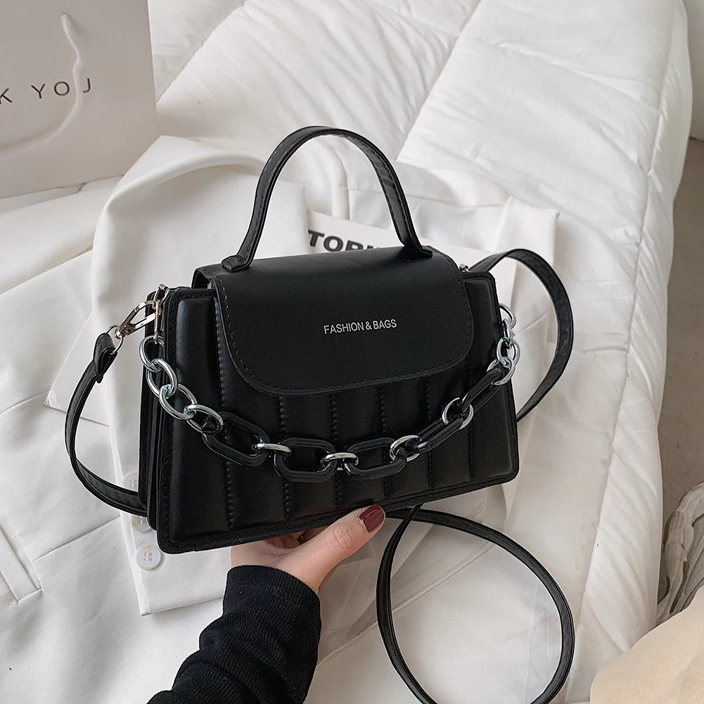 Casual Women PU Leather Chain Shoulder Bag Top-handle Handbag