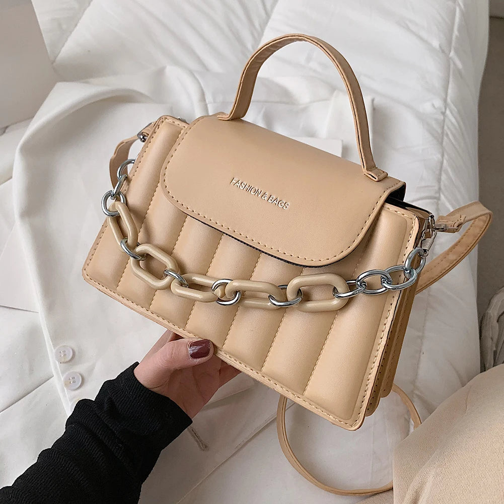 Casual Women PU Leather Chain Shoulder Bag Top-handle Handbag
