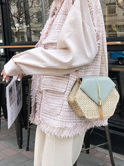 Chain Messenger Bags Women Summer Rattan Woven Beach Boho Bags Crossbody